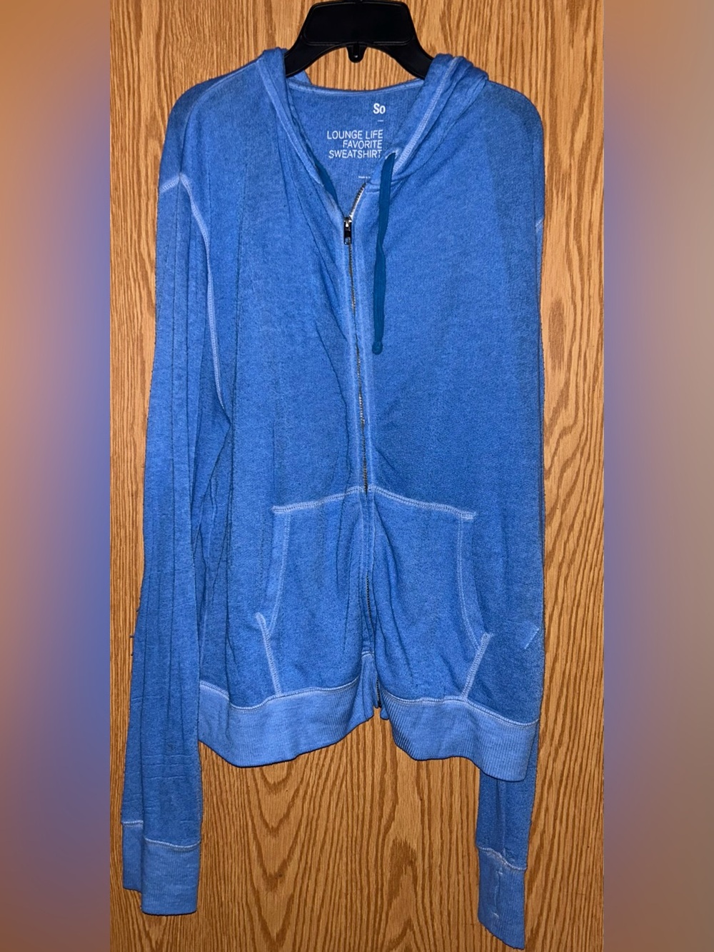 SO Blue Hooded Zip Sweatshirt with thumb holes
